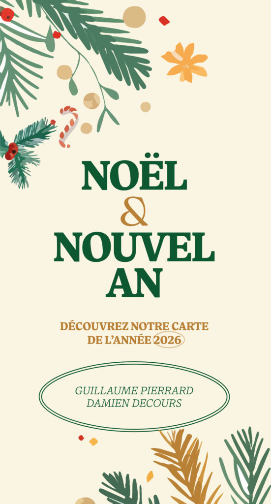 Couverture du dépliant : Noël et Nouvel an, découvrez notre carte de l’année 2026